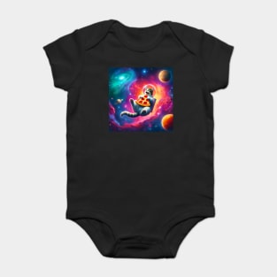 Cat with Pizza in Space, Funny Pizza Lover Baby Bodysuit